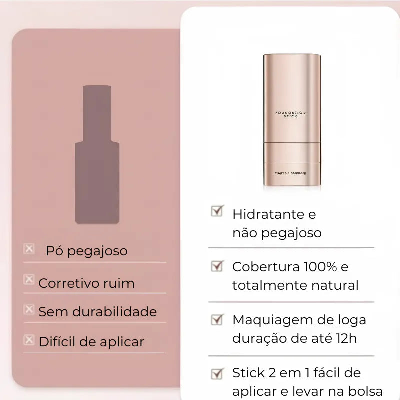 Corretivo Base Stick Coreano 2 em 1 – Cobertura Perfeita 100% e Natural - Lemon Express