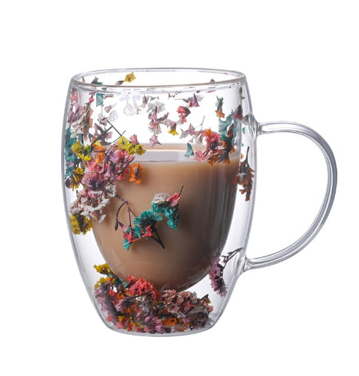 Caneca em Vidro Duplo Boro - 350ml FloralGlass Harmony - Lemon Express