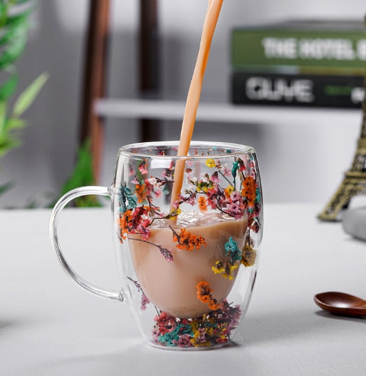 Caneca em Vidro Duplo Boro - 350ml FloralGlass Harmony - Lemon Express
