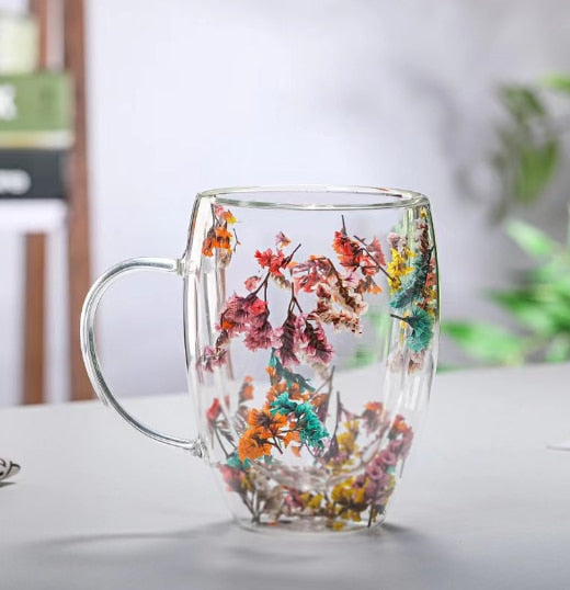 Caneca em Vidro Duplo Boro - 350ml FloralGlass Harmony - Lemon Express