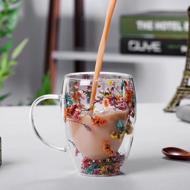 Caneca em Vidro Duplo Boro - 350ml FloralGlass Harmony - Lemon Express
