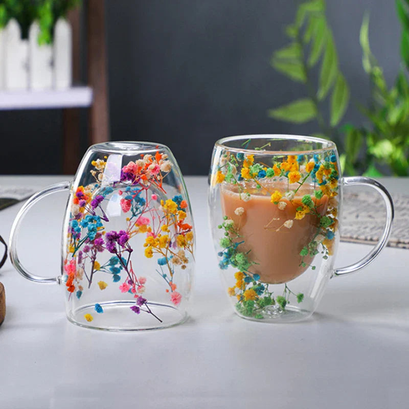 Caneca em Vidro Duplo Boro - 350ml FloralGlass Harmony - Lemon Express