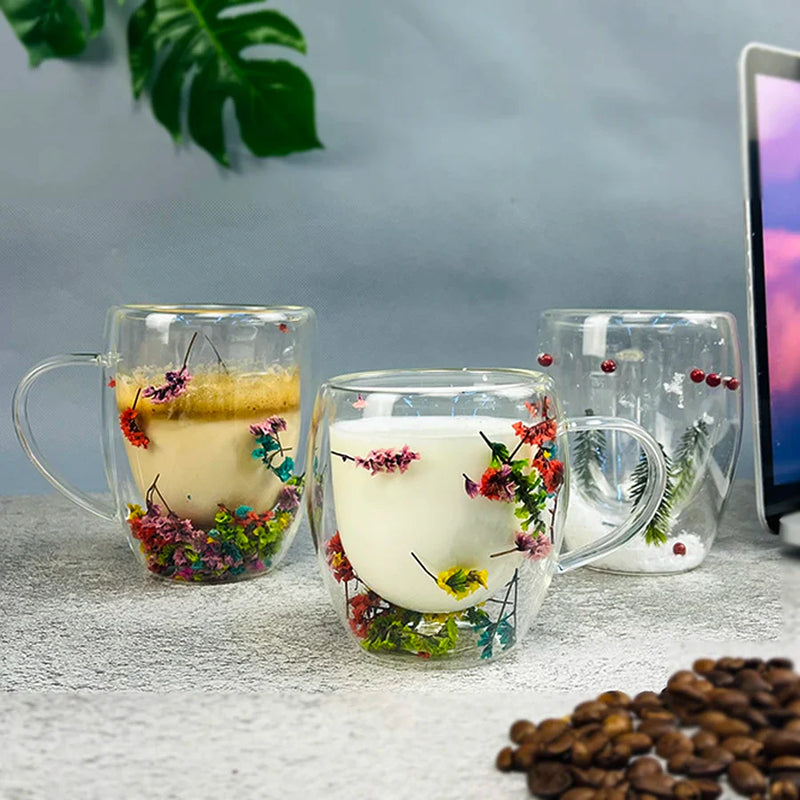Caneca em Vidro Duplo Boro - 350ml FloralGlass Harmony - Lemon Express
