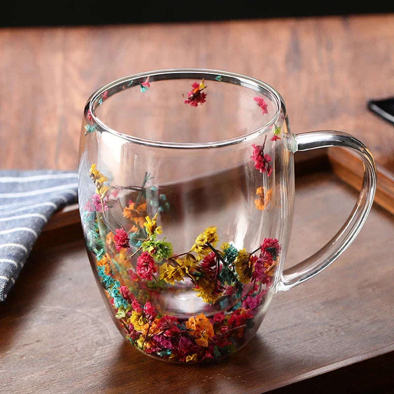 Caneca em Vidro Duplo Boro - 350ml FloralGlass Harmony - Lemon Express