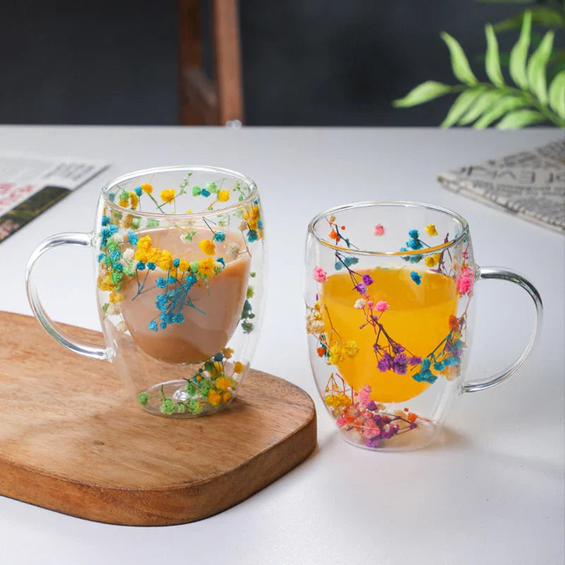 Caneca em Vidro Duplo Boro - 350ml FloralGlass Harmony - Lemon Express
