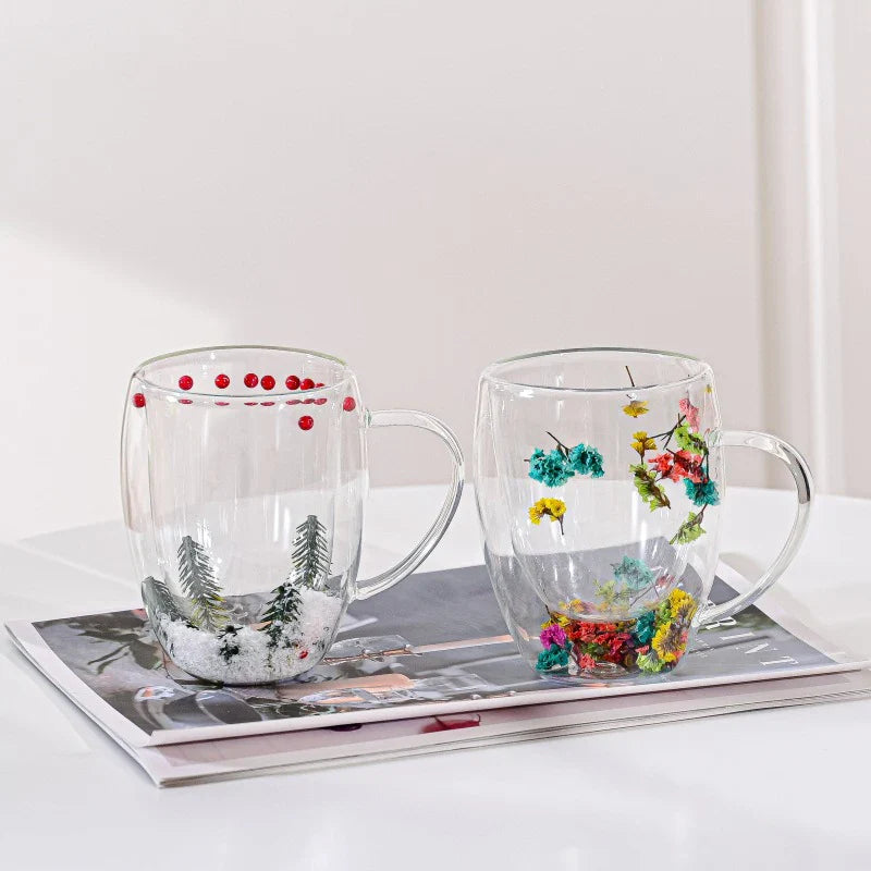 Caneca em Vidro Duplo Boro - 350ml FloralGlass Harmony - Lemon Express