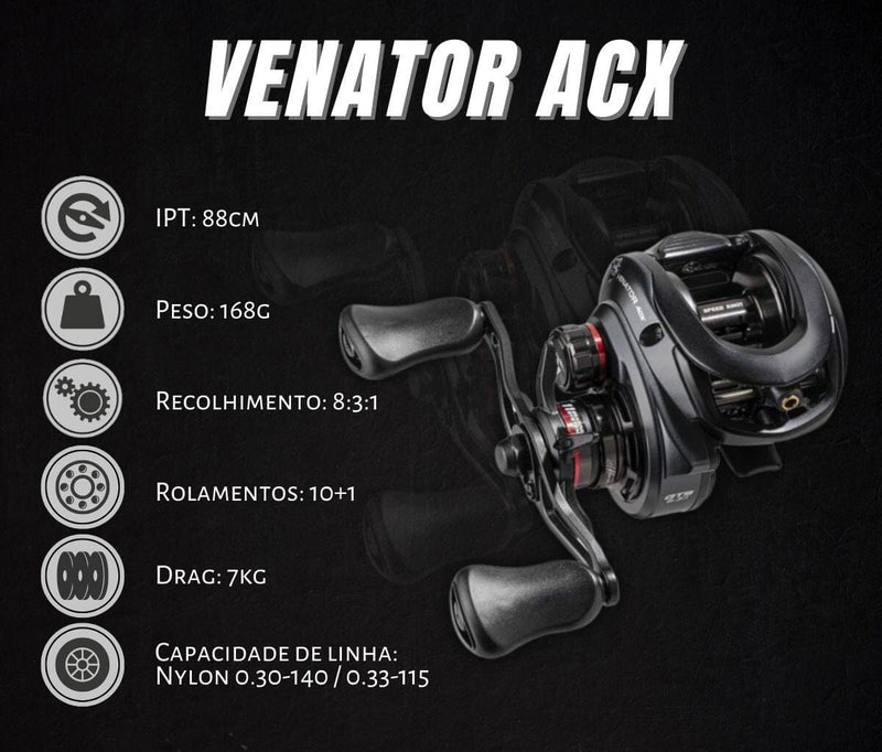 Carretilha Marine Venator ACX By Jhonny Hoffmann Drag 7kg - Lemon Express 